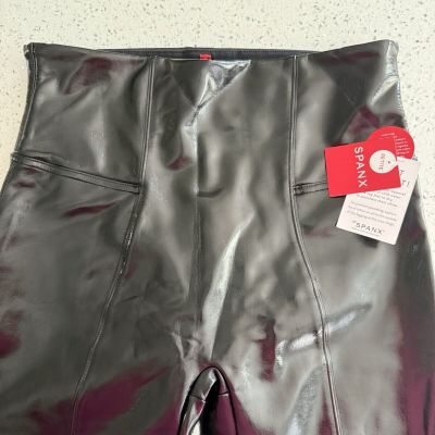 NWT Spanx Faux Patent Leather Leggings High Rise Shiny Shaping Size M Petite